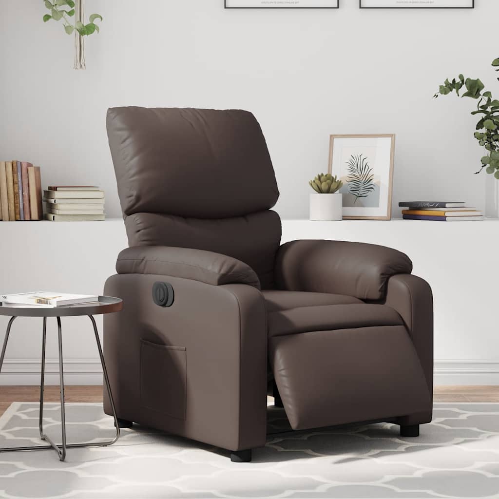 Electric reclining armchair, brown, faux leather