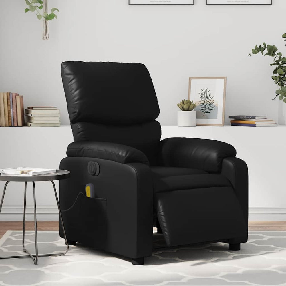 Electric Reclining Massage Chair, Black, Faux Leather