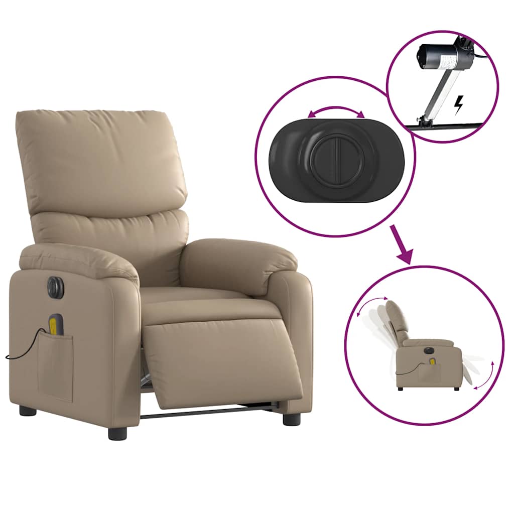 Electric reclining massage chair, cappuccino, faux leather
