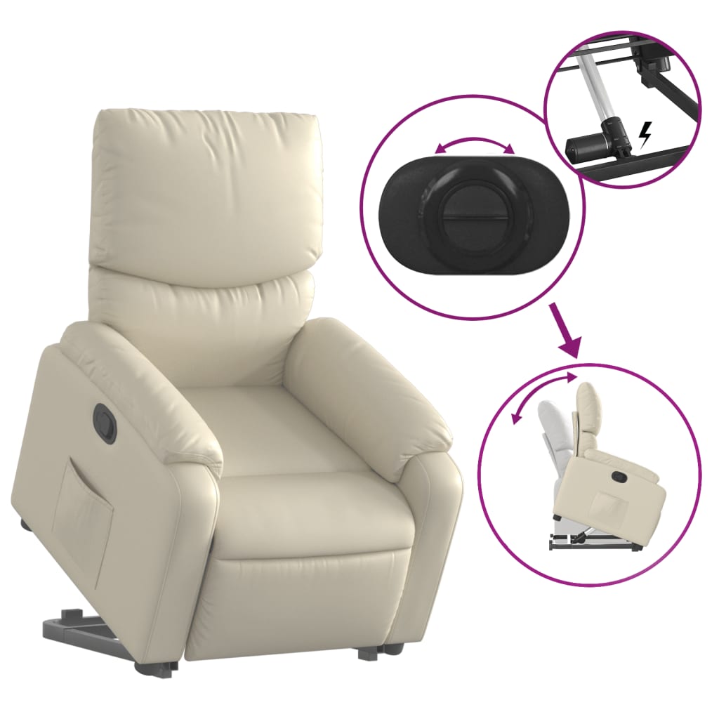 Reclining stand-up chair, cream, faux leather