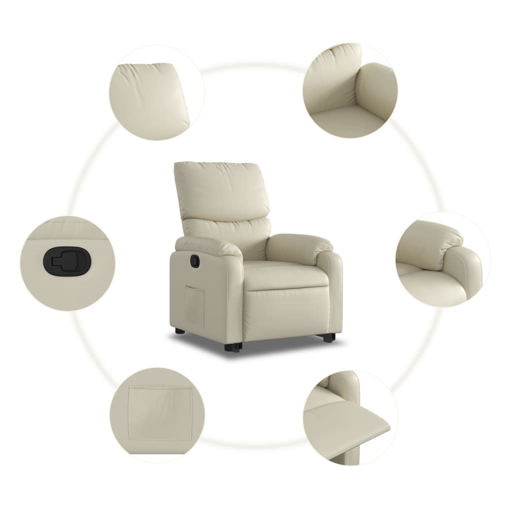 Reclining stand-up chair, cream, faux leather