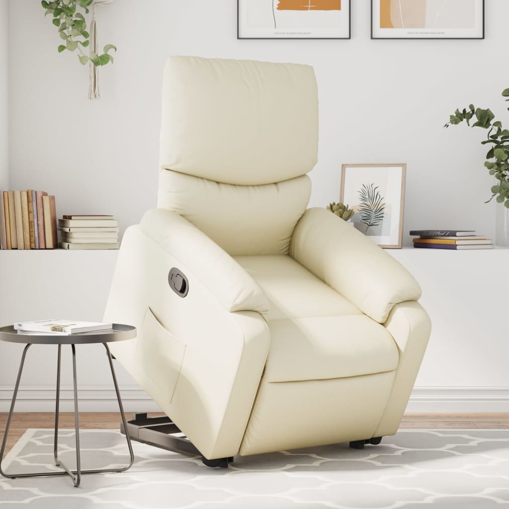 Reclining stand-up chair, cream, faux leather