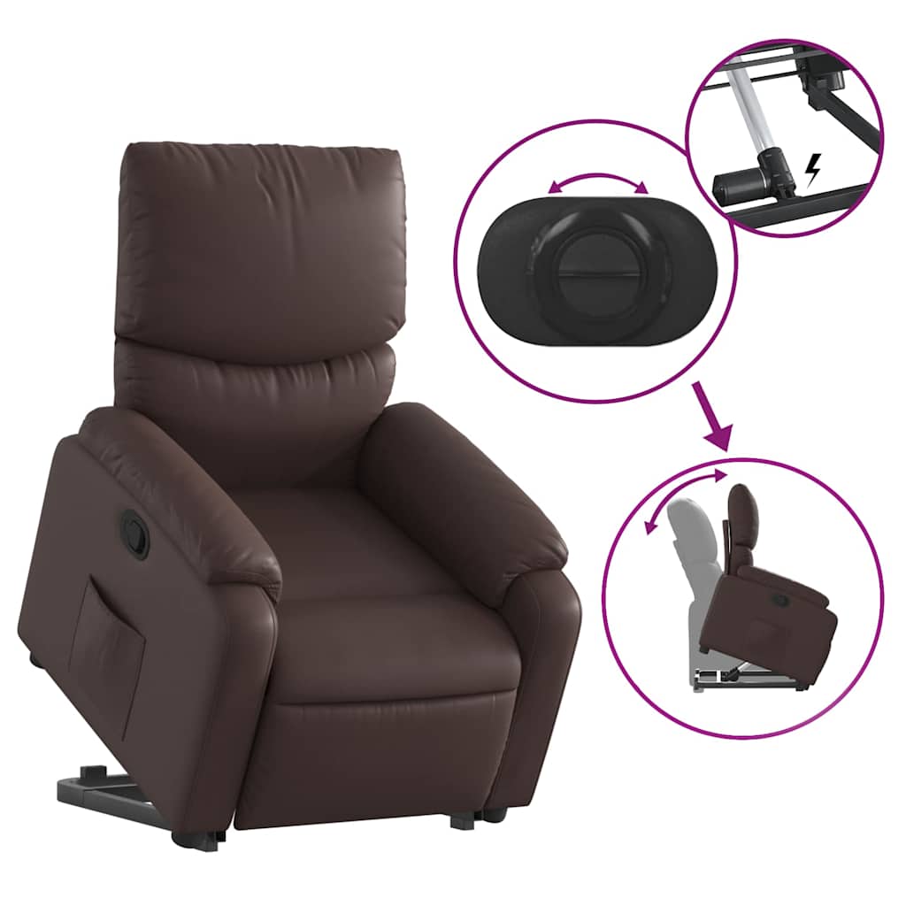 Atsistojantis atlošiamas krėslas, rudos spalvos, dirbtinė oda