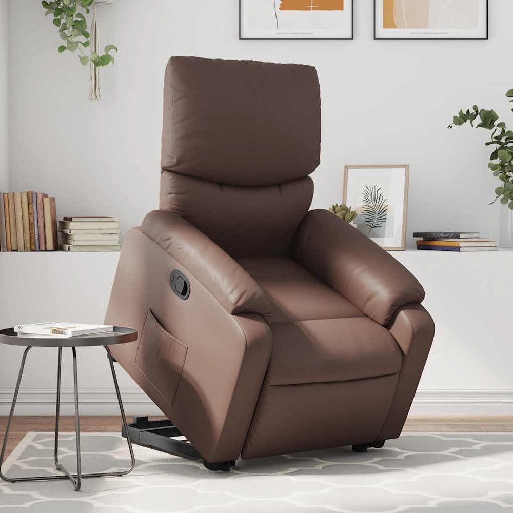 Reclining stand-up armchair, brown, faux leather