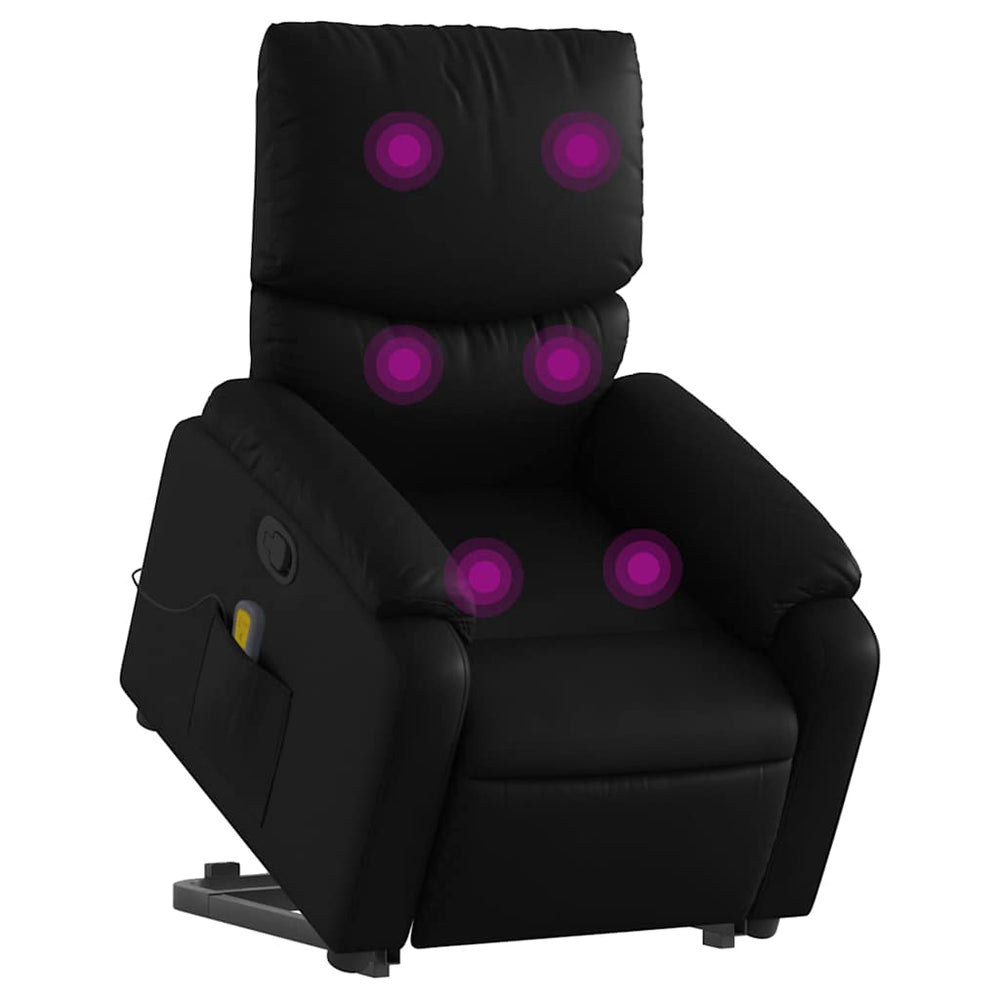 Recliner massage chair, black, faux leather