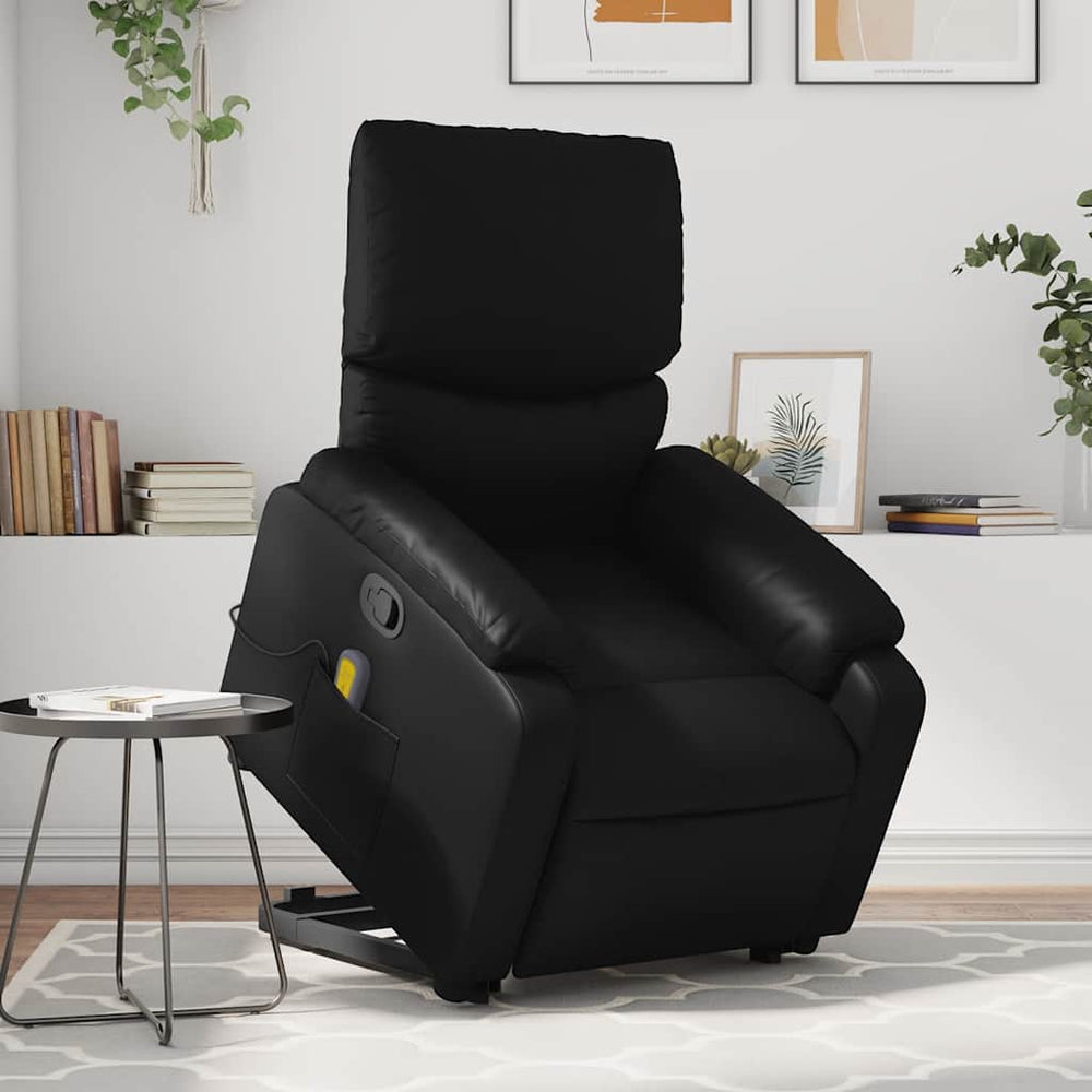 Recliner massage chair, black, faux leather