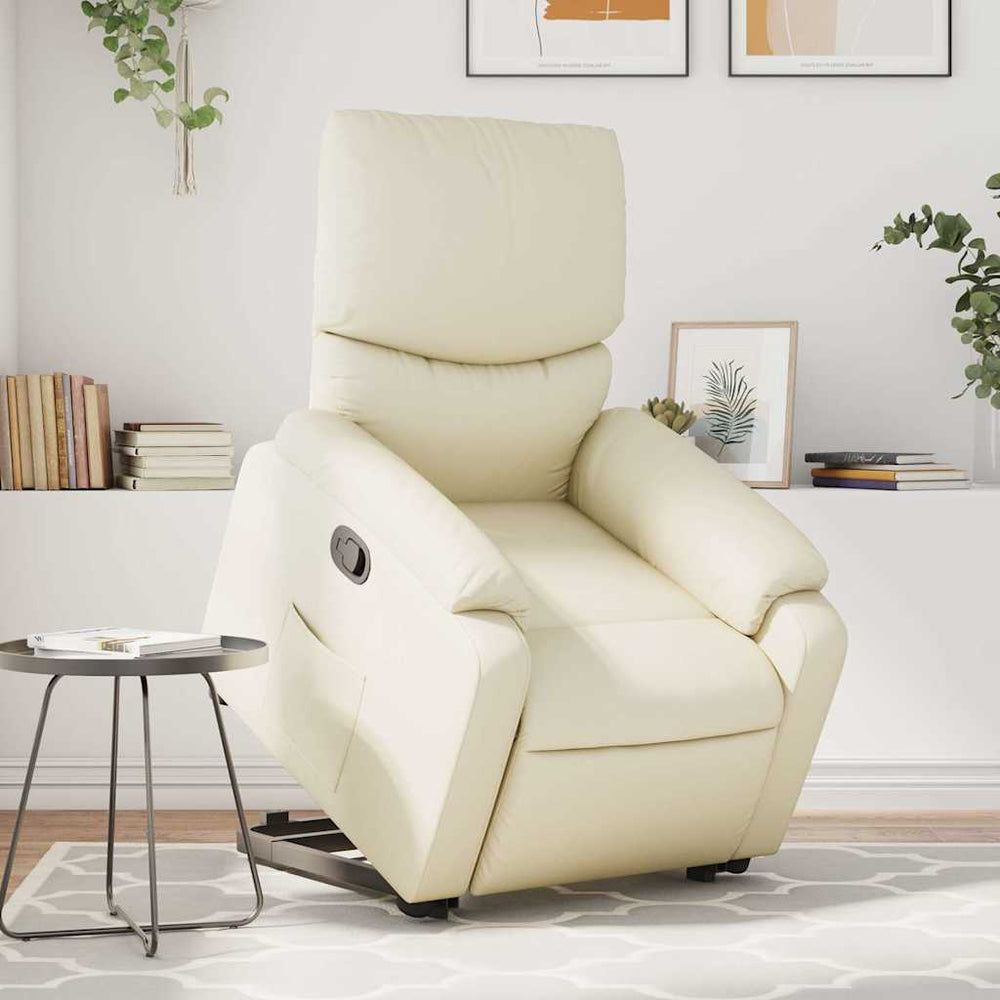 Reclining massage chair, cream, faux leather
