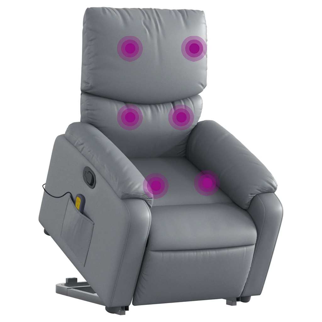 Reclining massage chair, grey, artificial leather