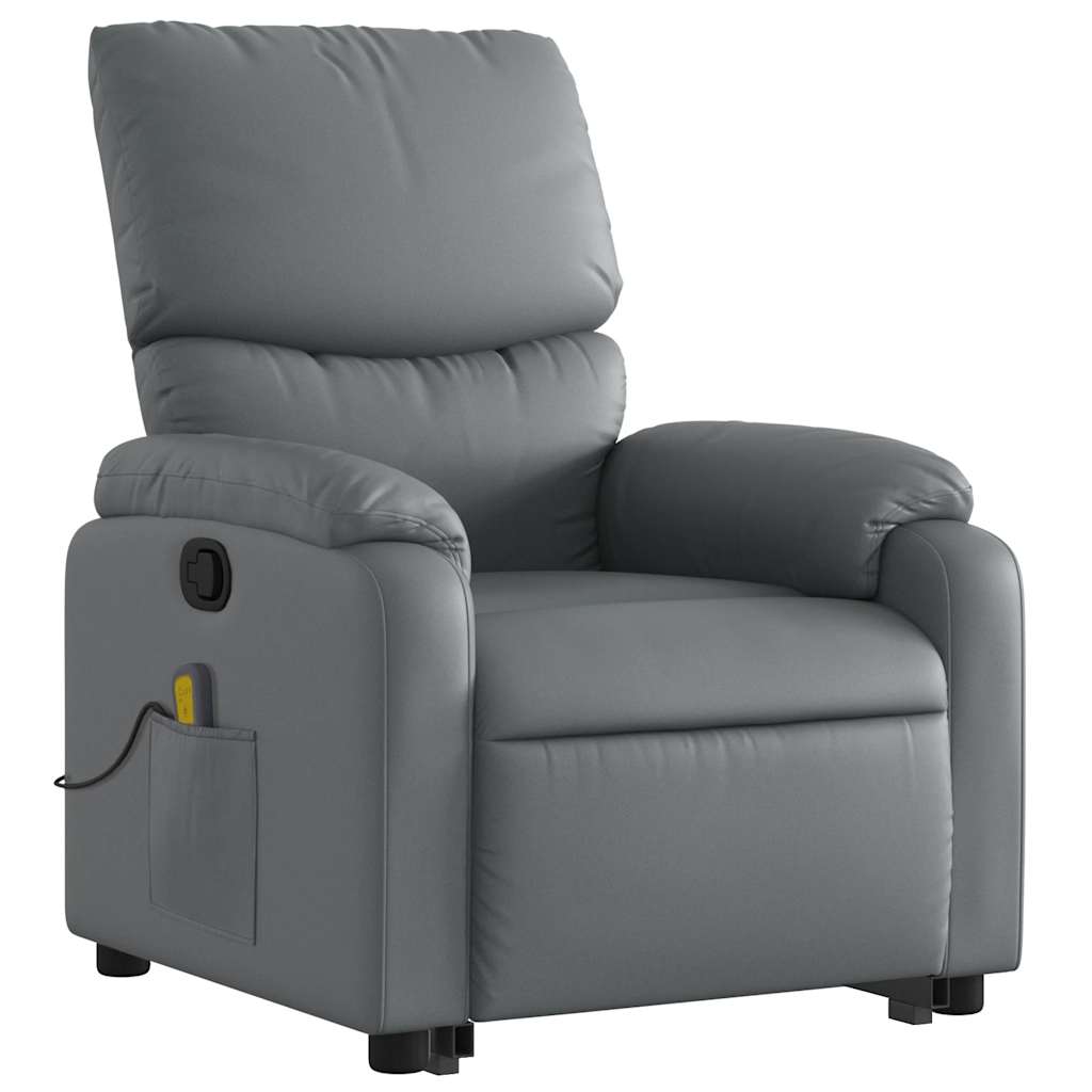 Reclining massage chair, grey, artificial leather