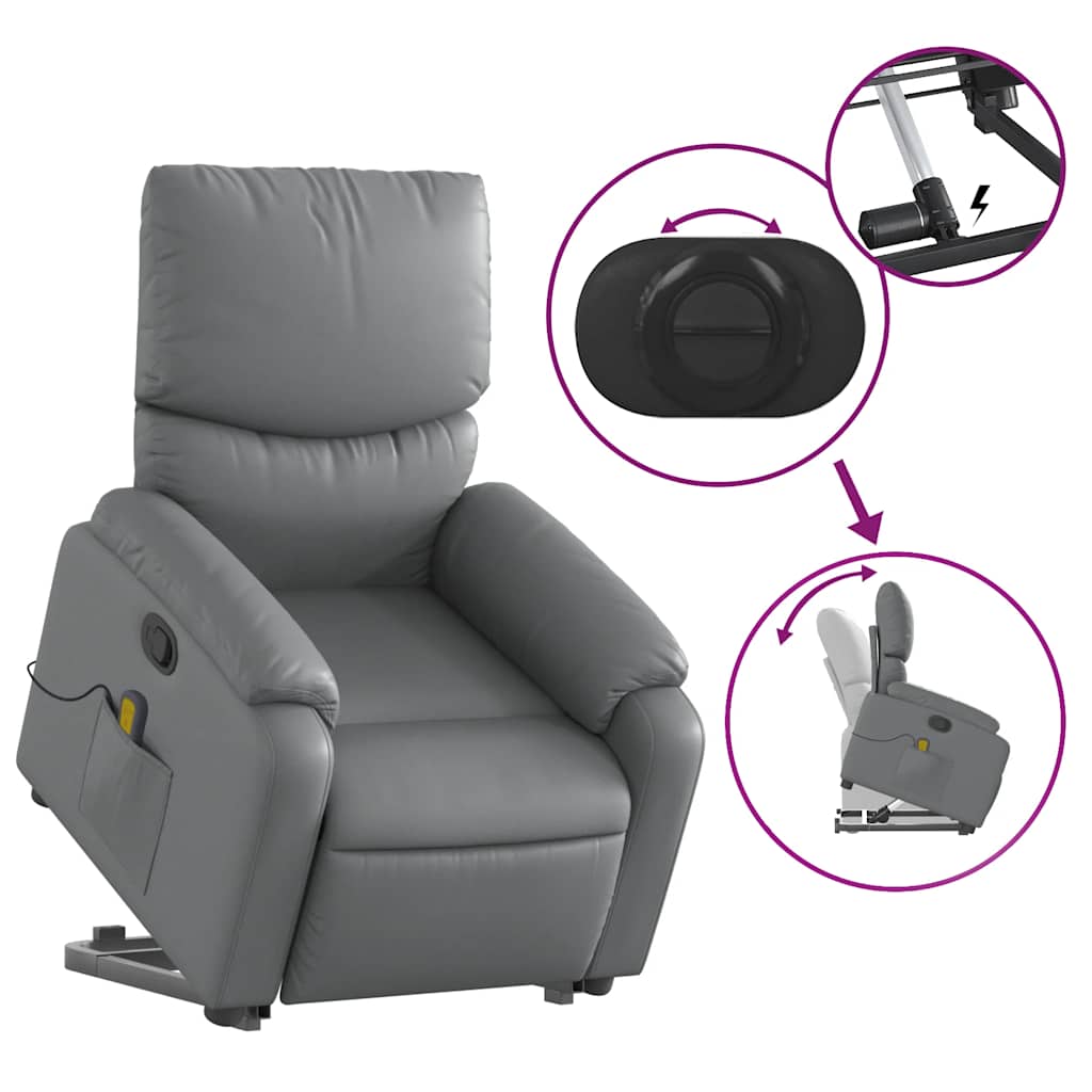 Reclining massage chair, grey, artificial leather