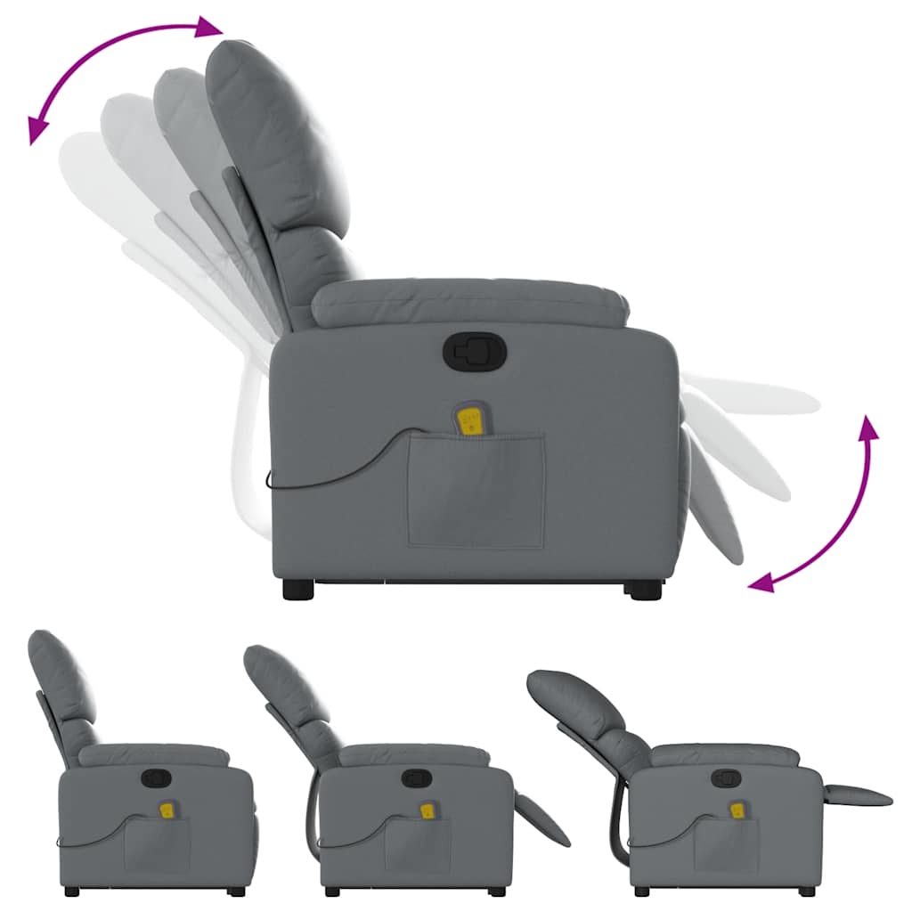 Reclining massage chair, grey, artificial leather