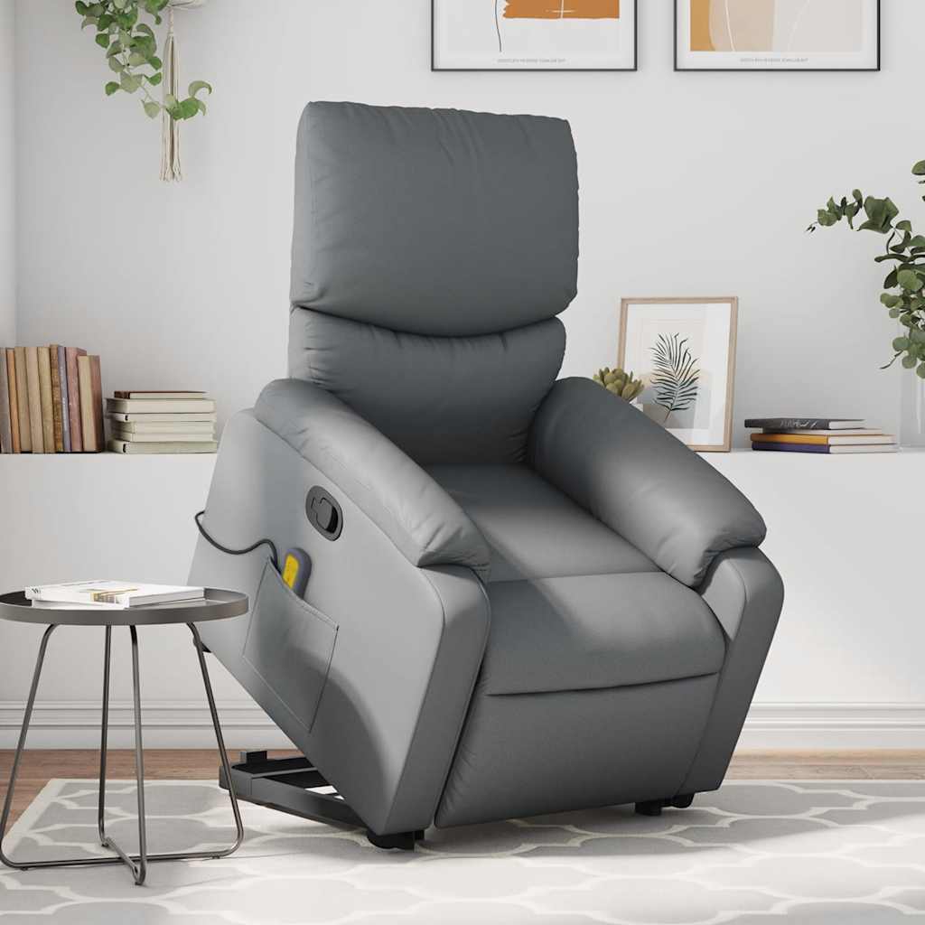 Reclining massage chair, grey, artificial leather