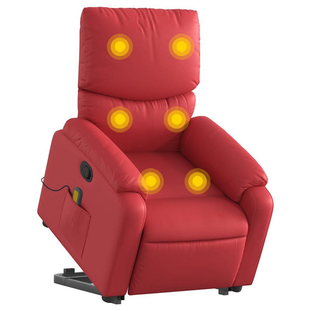 Reclining massage chair, red, artificial leather