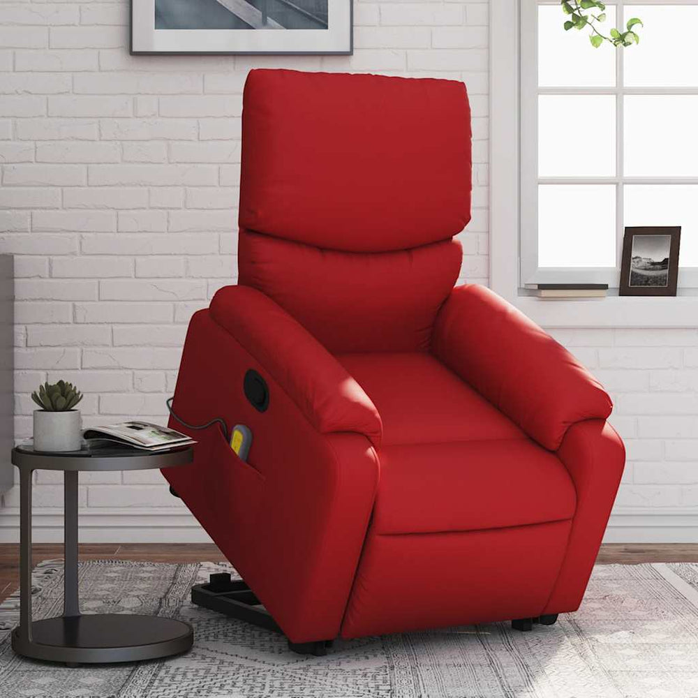 Reclining massage chair, red, artificial leather