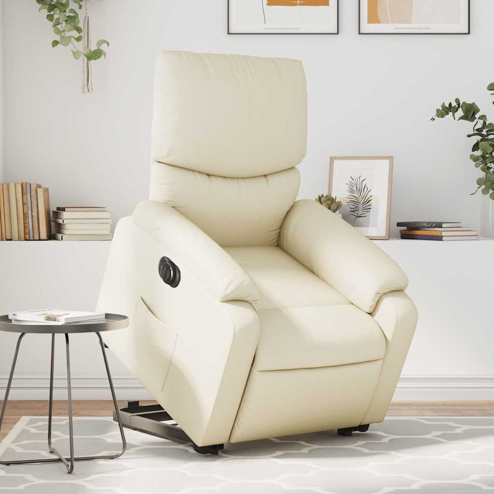 Standing electric armchair, cream, artificial leather