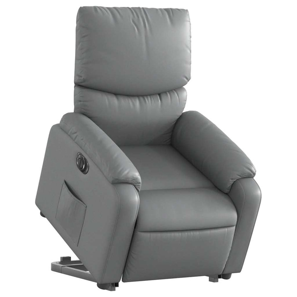 Electric riser recliner, grey, faux leather