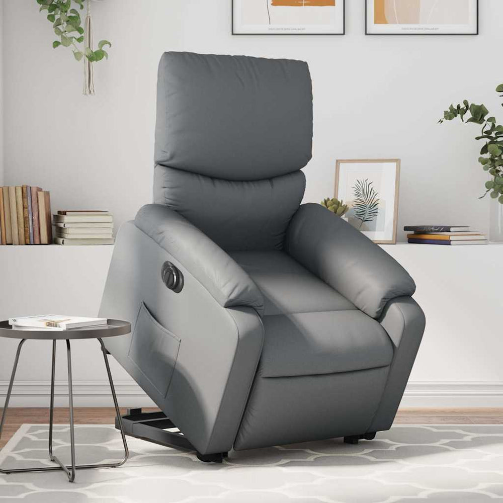 Electric riser recliner, grey, faux leather