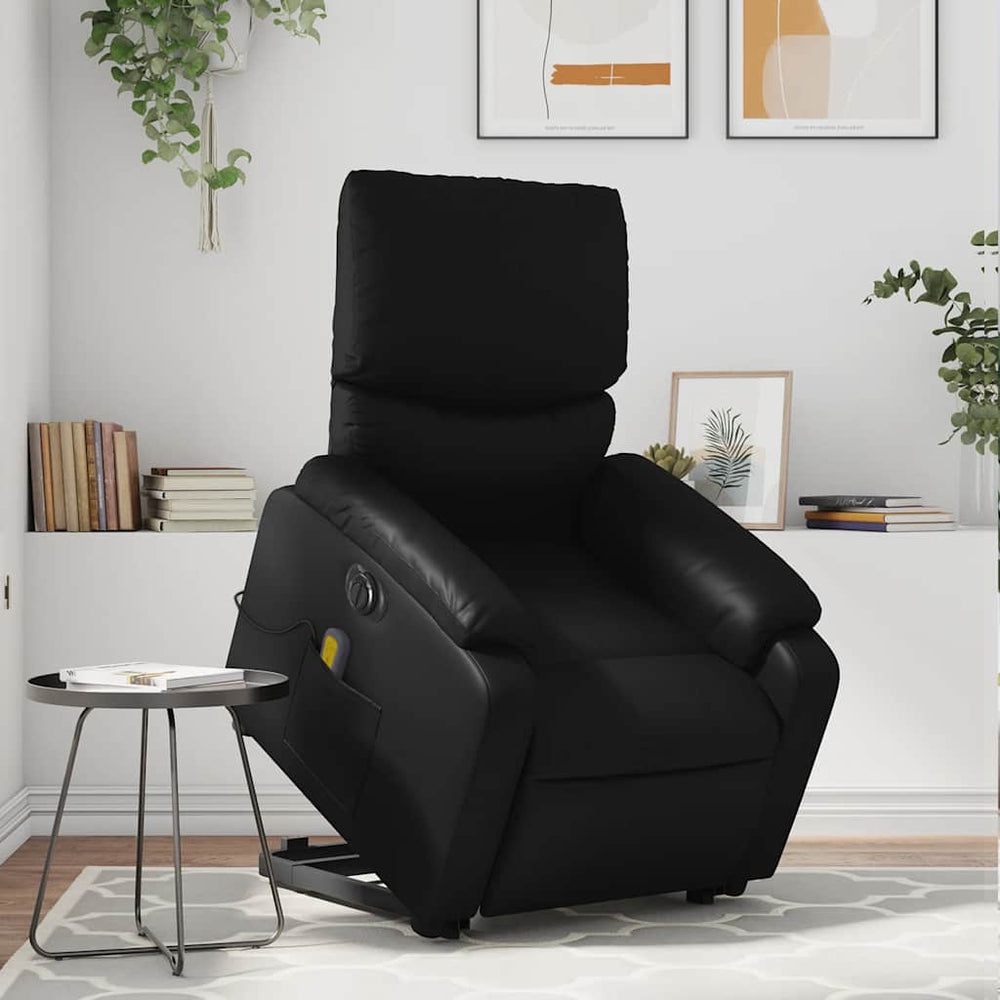 Reclining massage chair, black, artificial leather