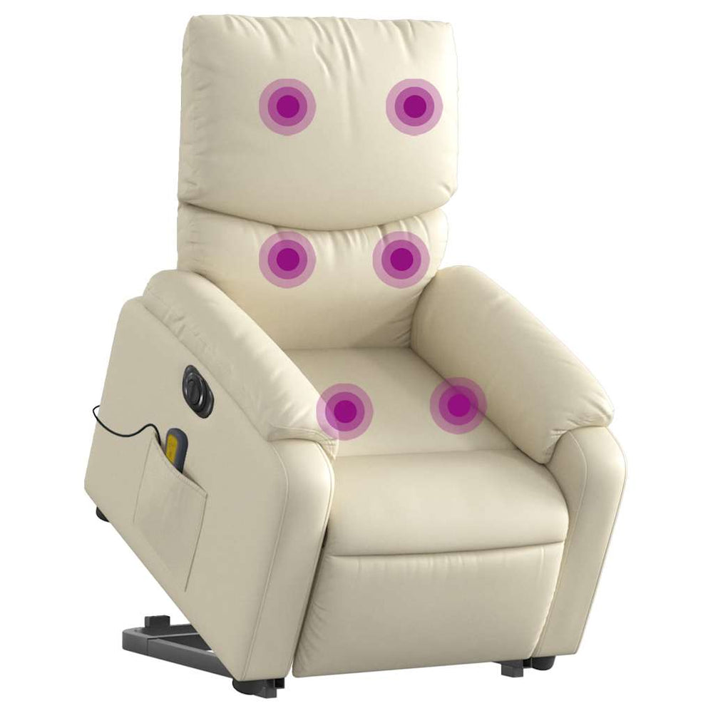 Reclining massage chair, cream, faux leather