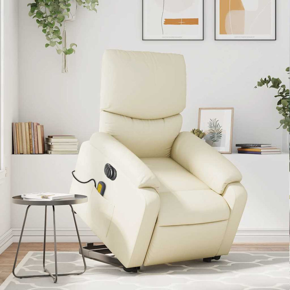 Reclining massage chair, cream, faux leather