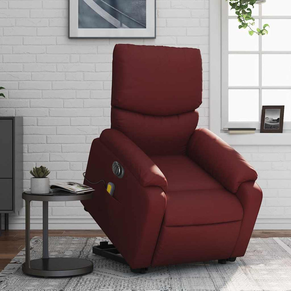 Reclining massage chair, burgundy, artificial leather