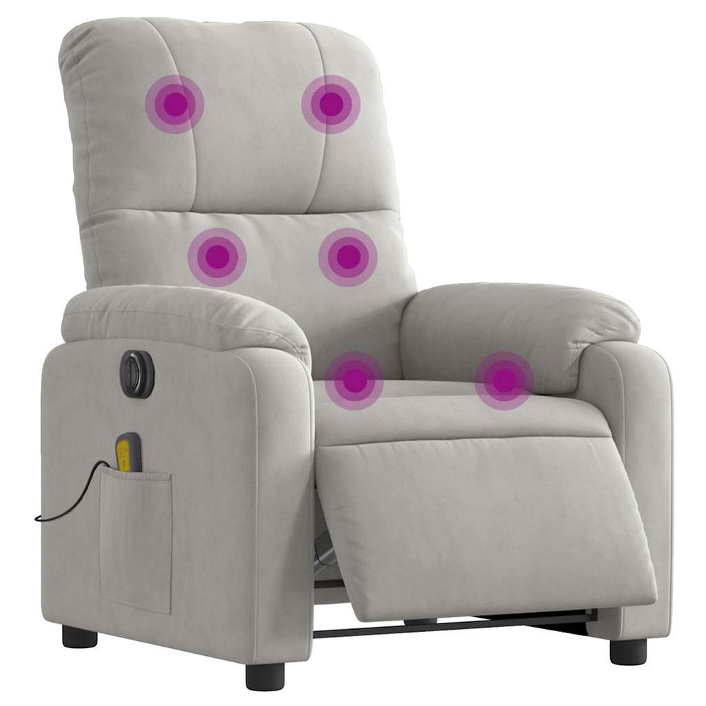 Electric massage recliner, grey, microfiber fabric