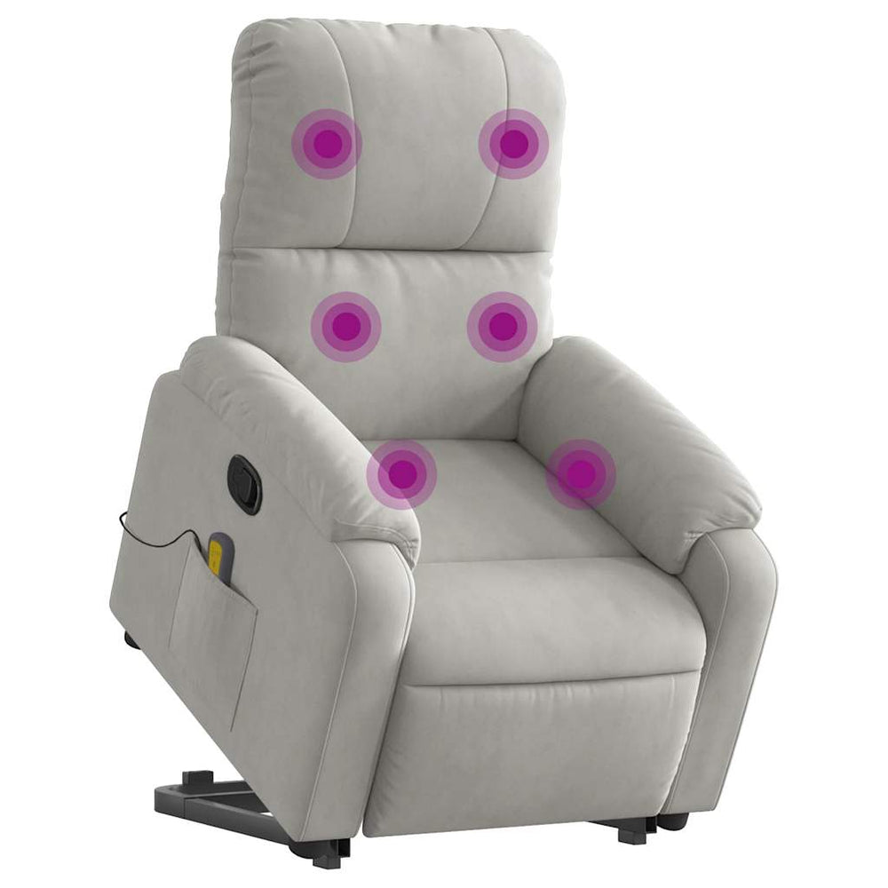 Reclining massage chair, grey, microfiber fabric