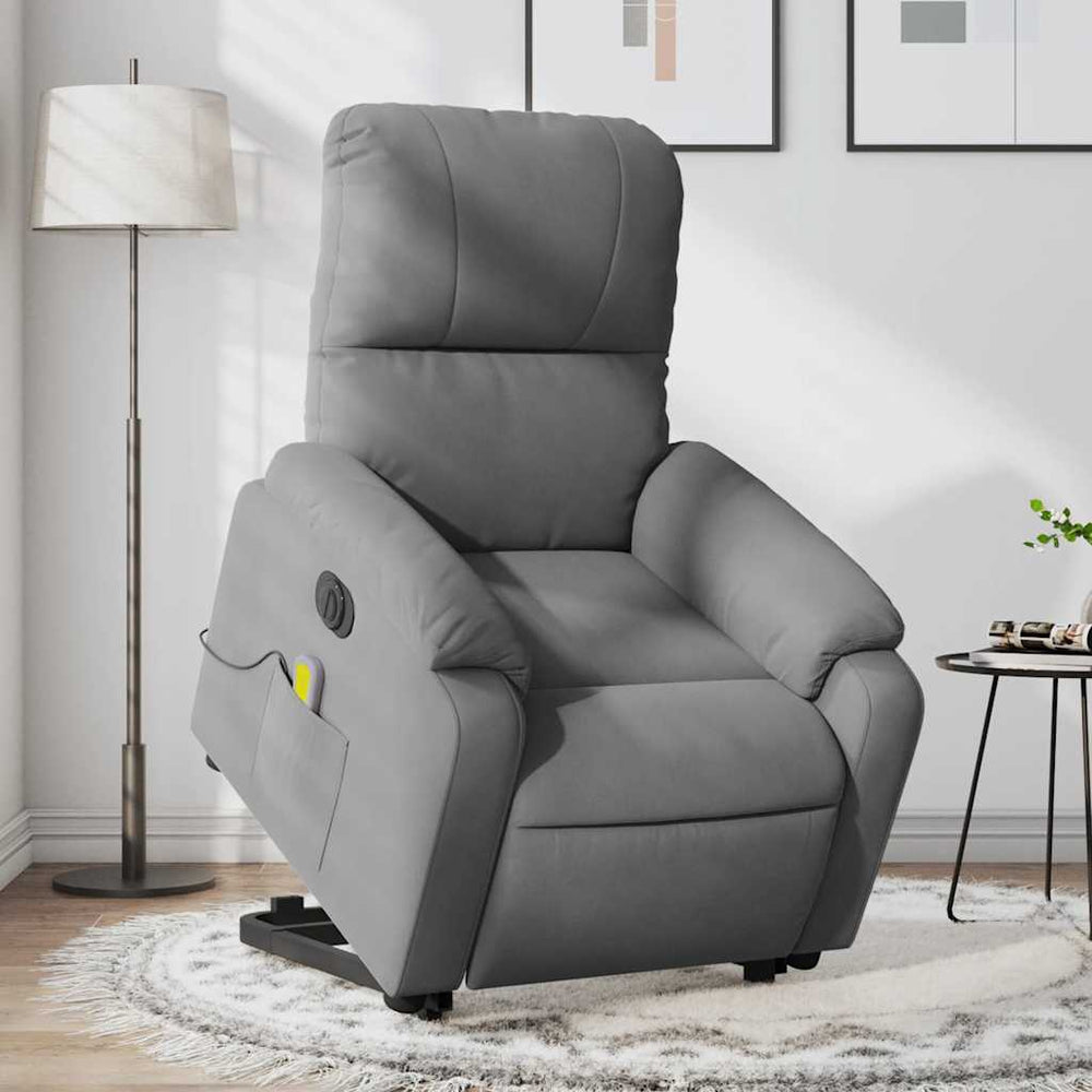 Reclining massage chair, grey, microfiber fabric