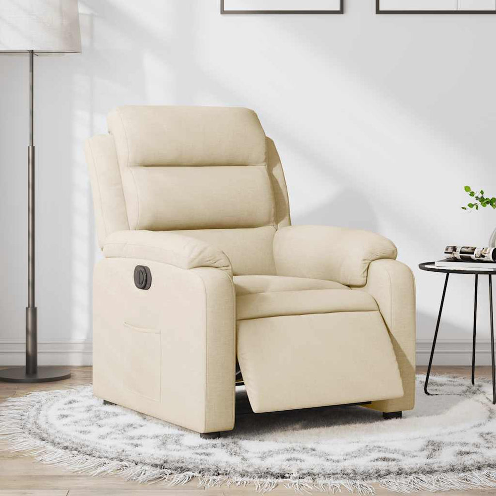 Electric reclining armchair, cream, fabric