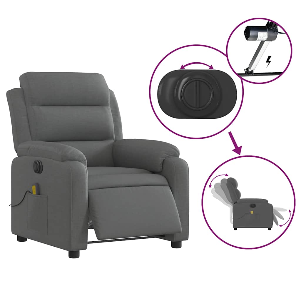 Electric massage chair, dark grey, fabric