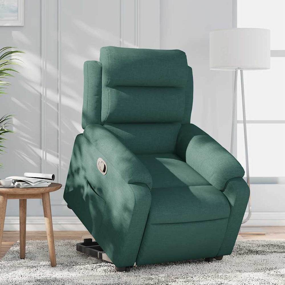 Recliner with lift assistance, dark green, fabric