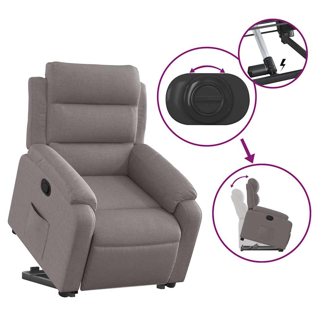 Recliner with lift-up function, taupe, fabric