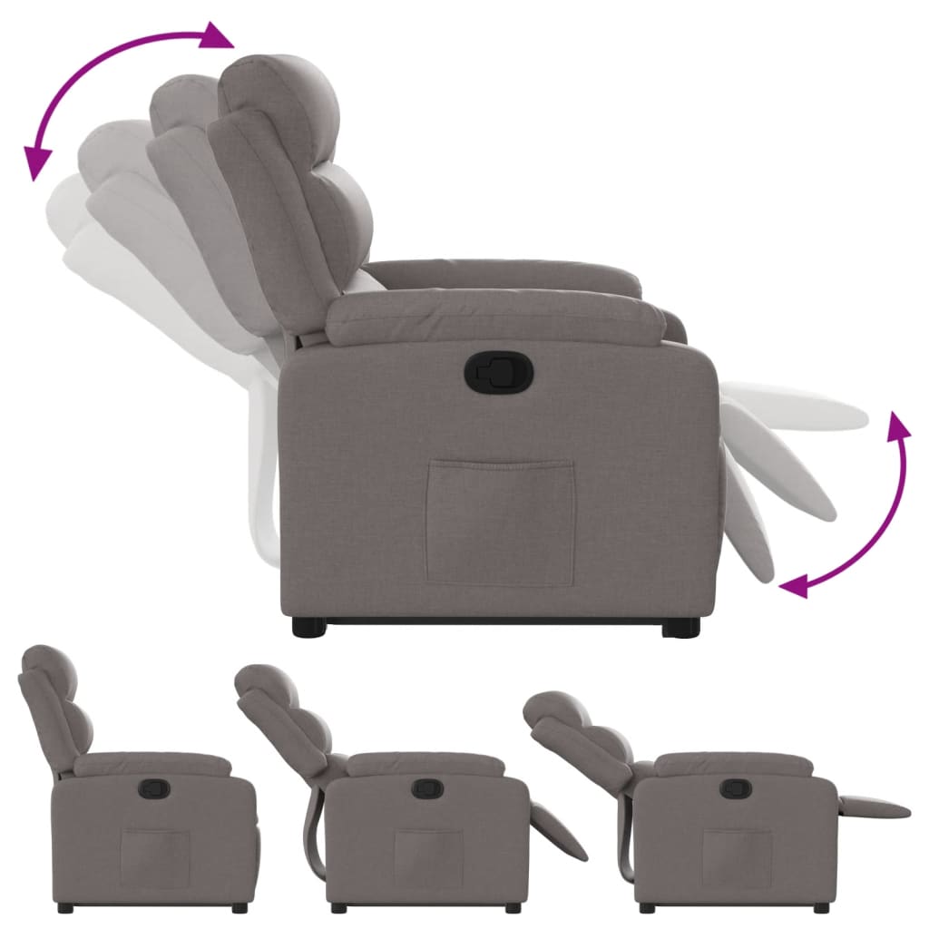 Recliner with lift-up function, taupe, fabric