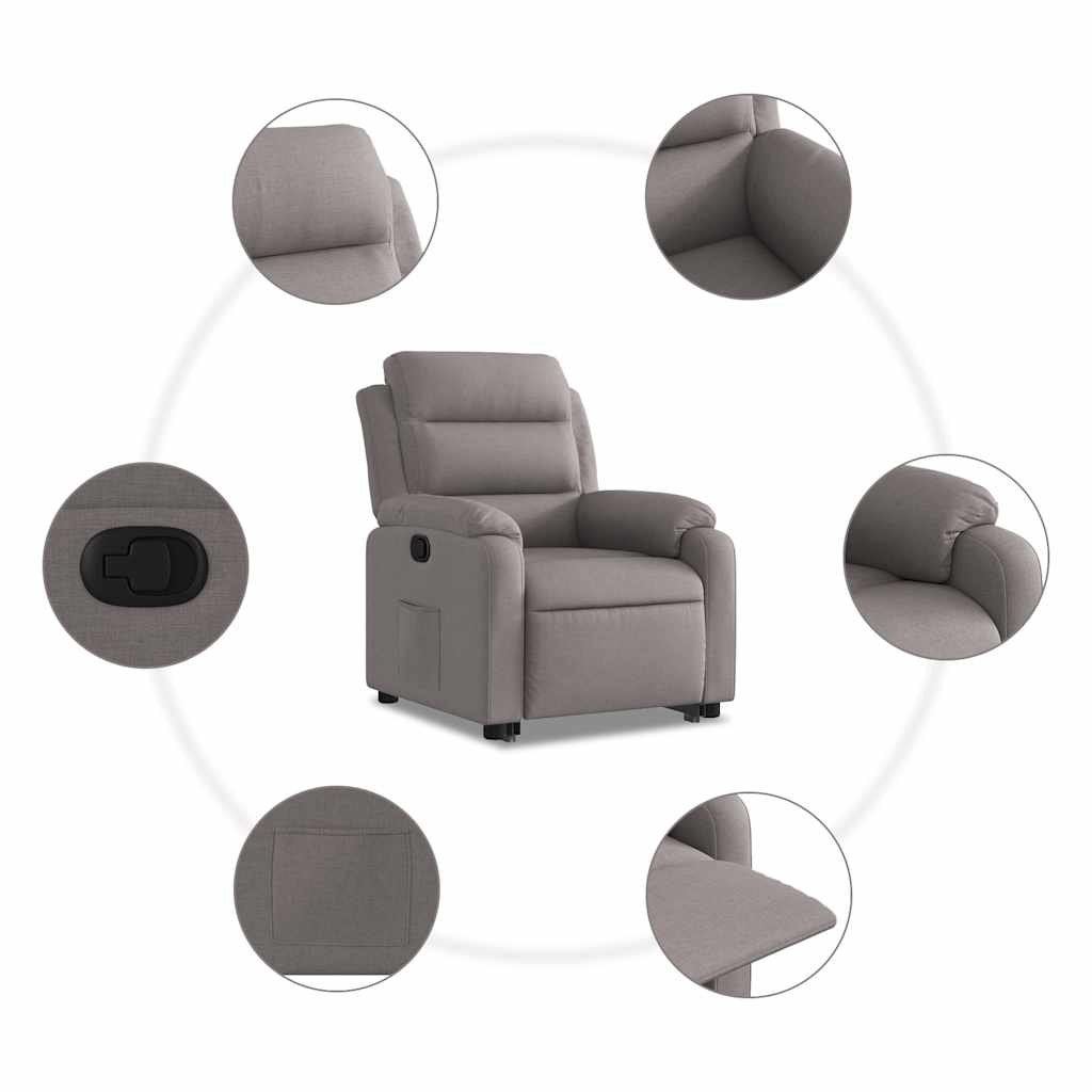 Recliner with lift-up function, taupe, fabric