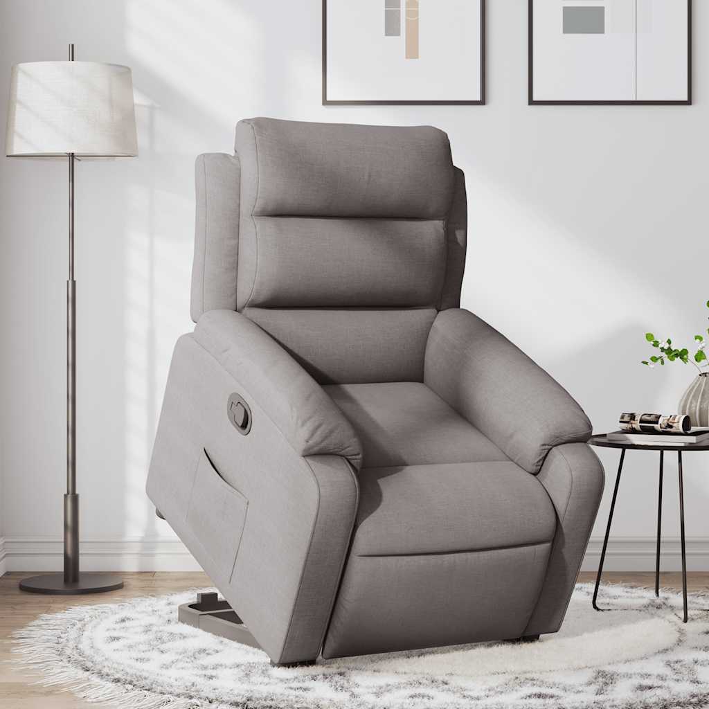 Recliner with lift-up function, taupe, fabric