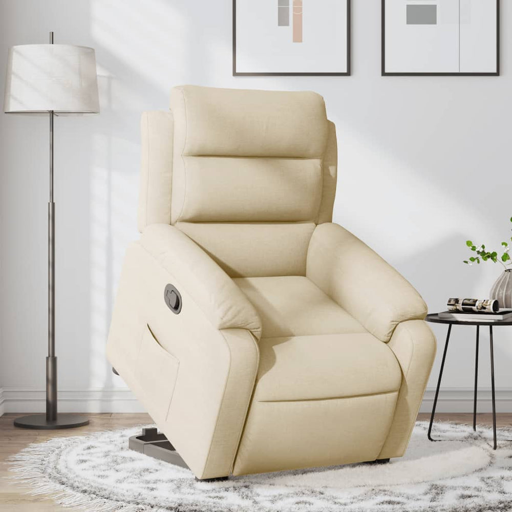 Standing recliner, cream, fabric