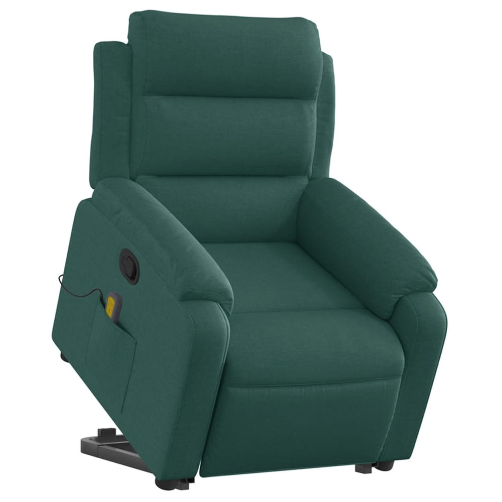 Recliner massage chair, dark green, fabric