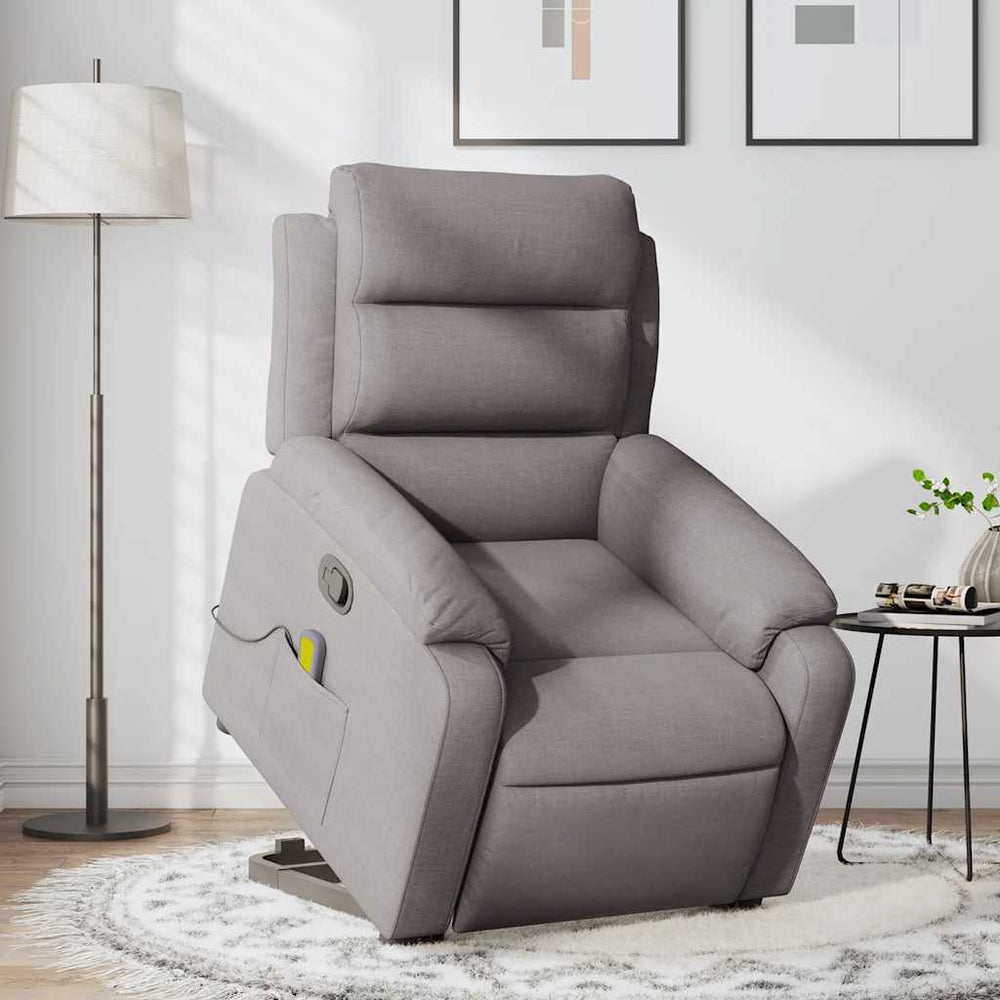 Reclining stand-up massage armchair, taupe, fabric