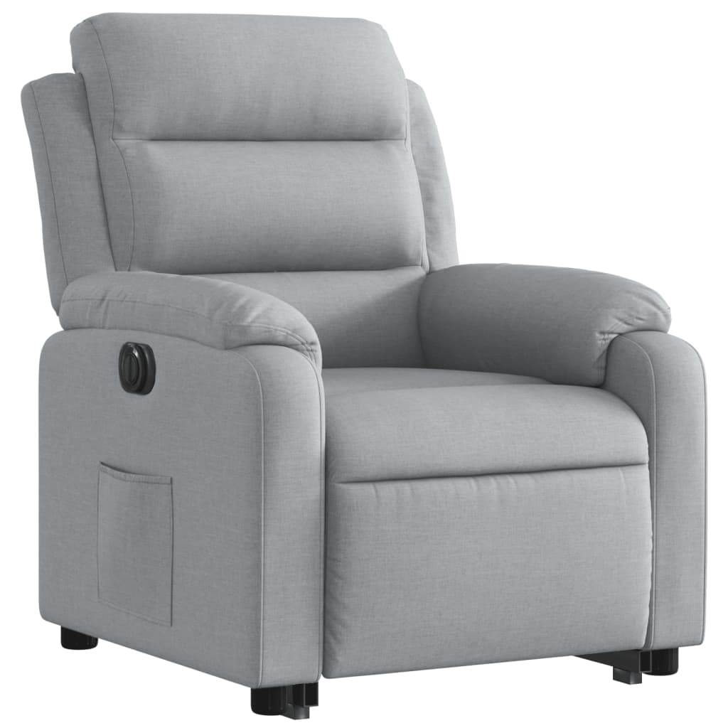 Rise and recline armchair, light grey, fabric