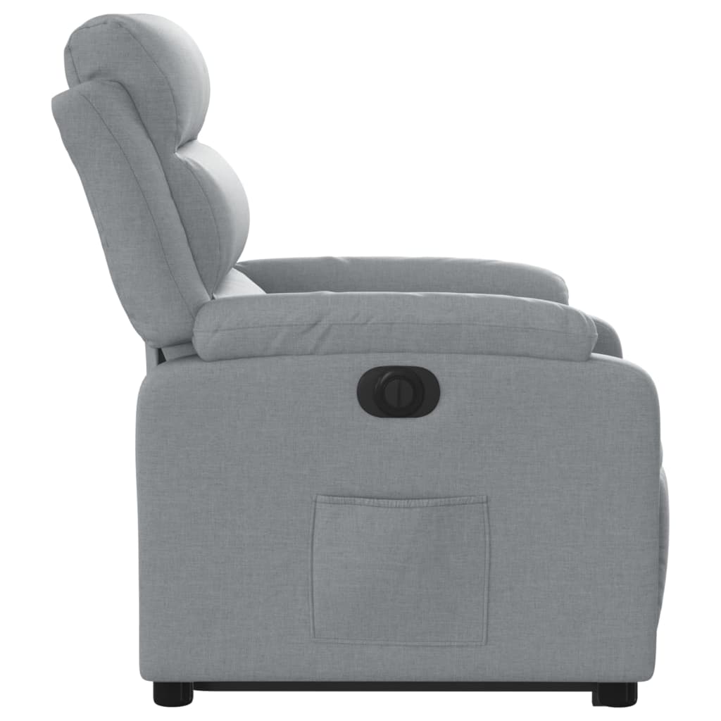 Rise and recline armchair, light grey, fabric