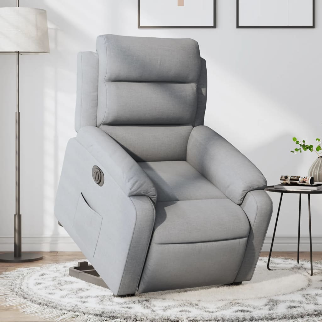 Rise and recline armchair, light grey, fabric