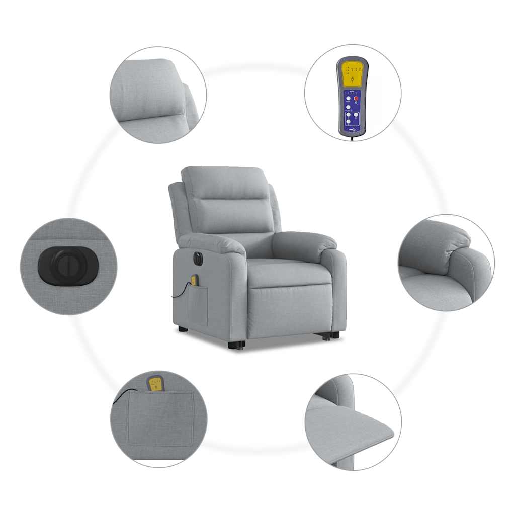 Reclining Massage Chair, Light Grey, Fabric