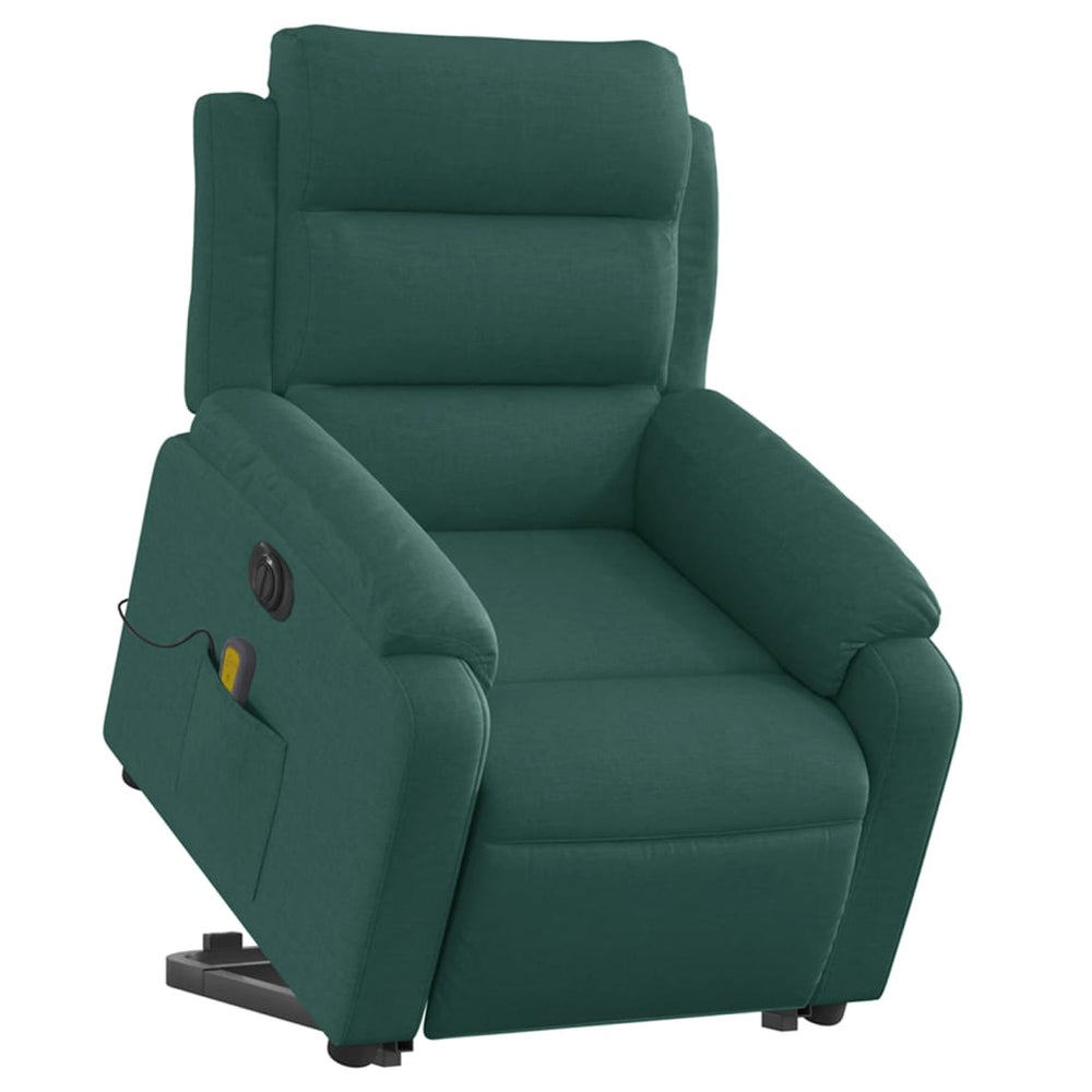 Recliner massage chair, dark green, fabric