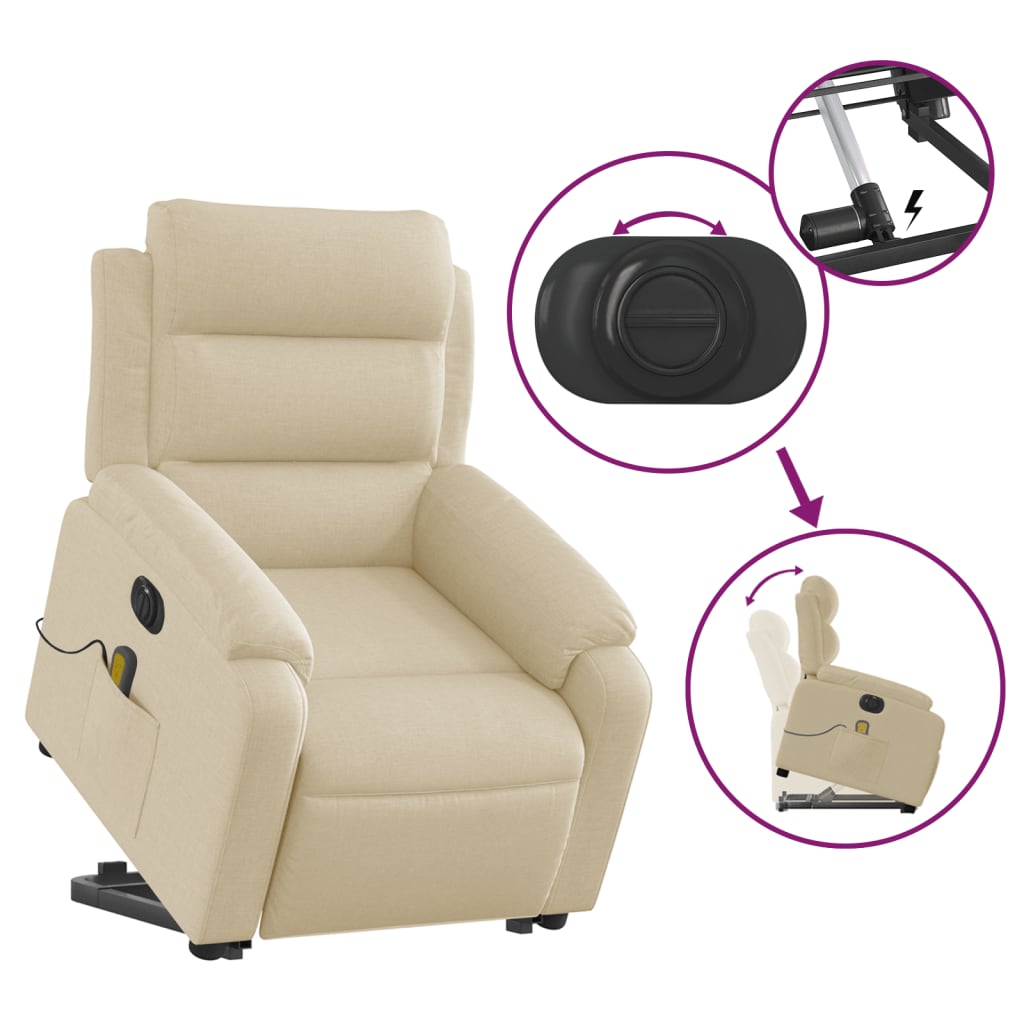 Lift Recliner Massage Chair, cream, fabric