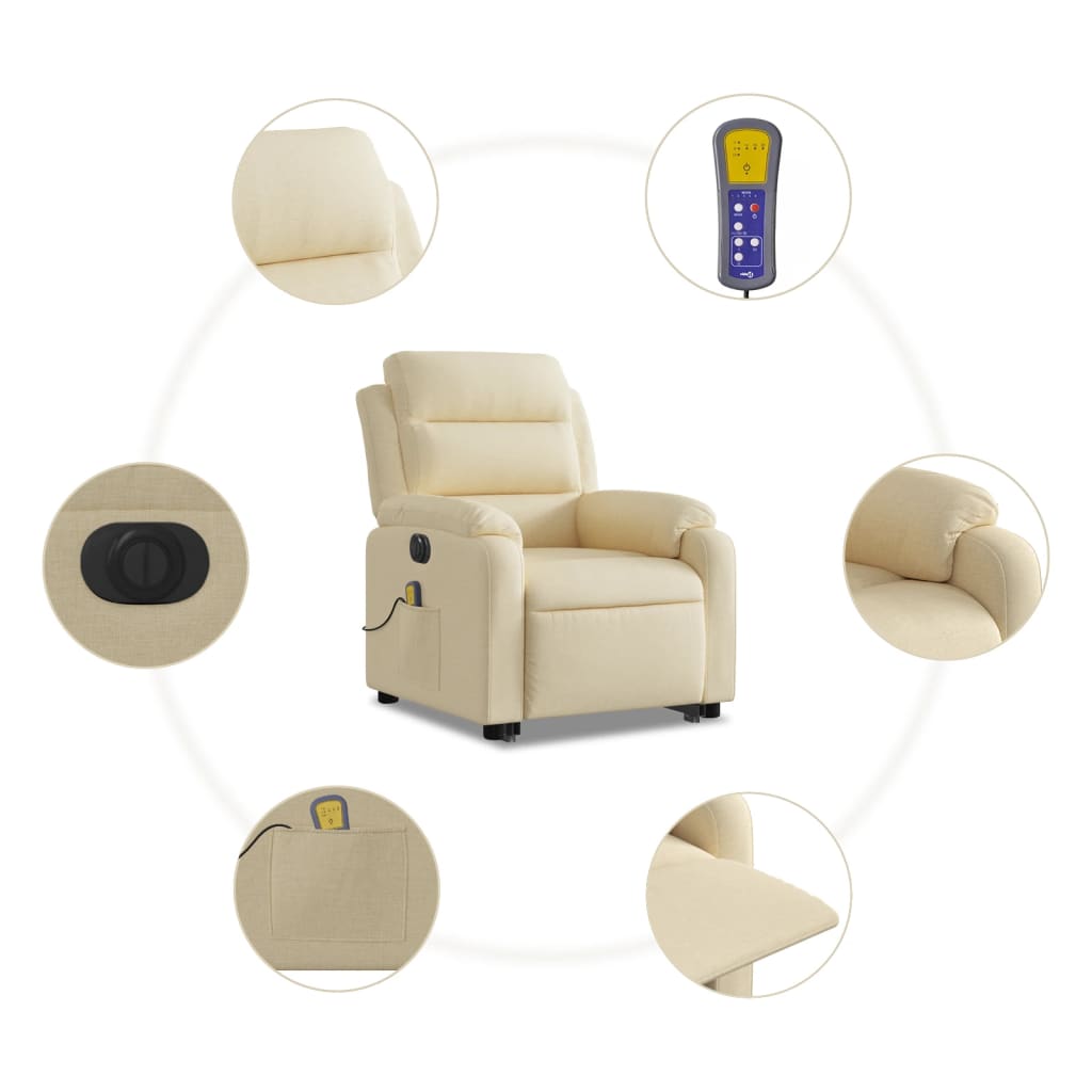 Lift Recliner Massage Chair, cream, fabric