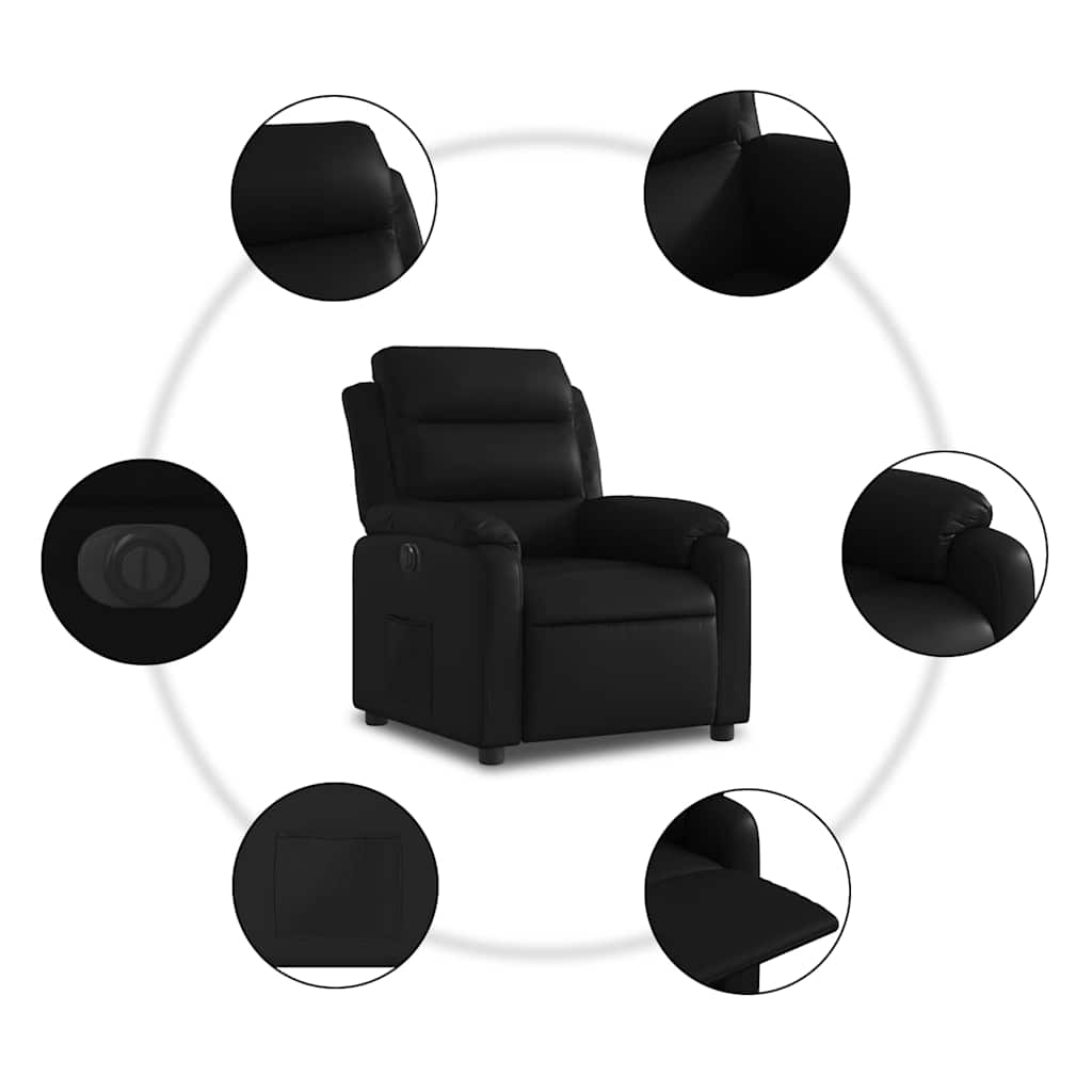 Elektrisks atgāžams krēsls, melns, mākslīgā āda