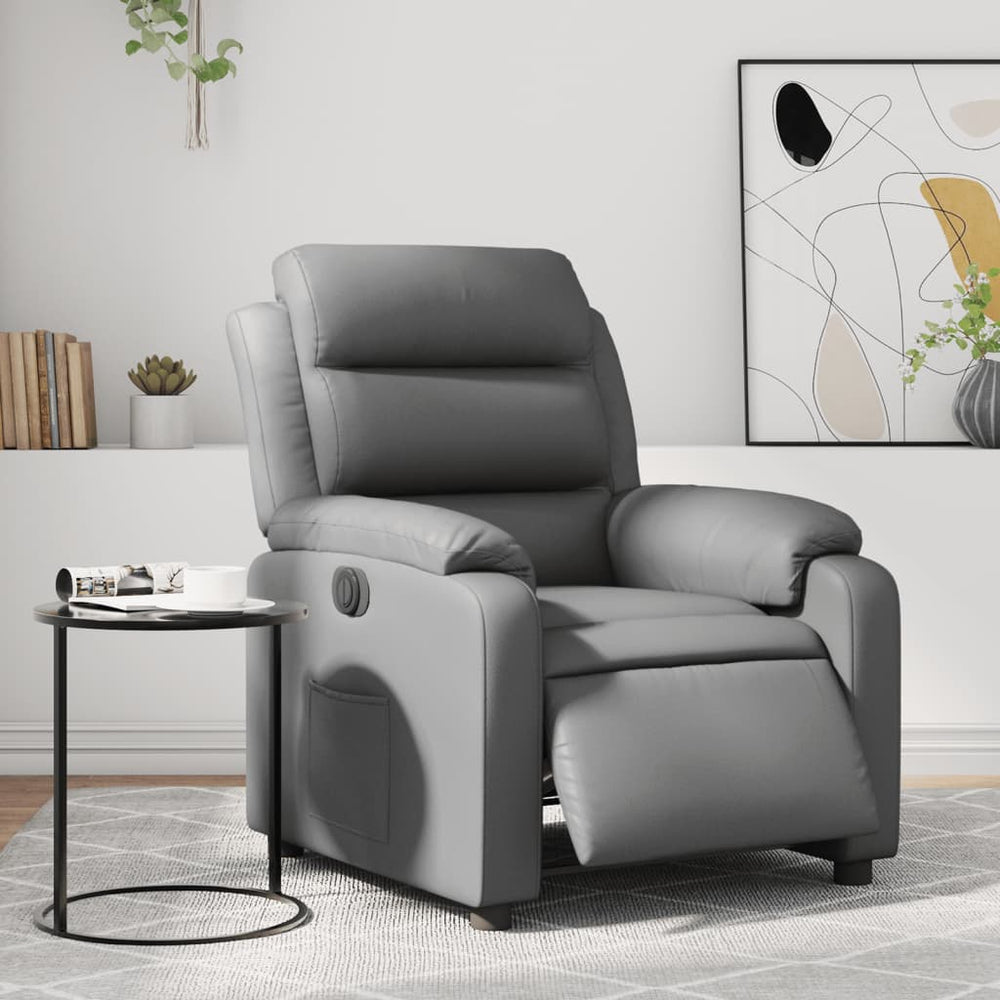 Elektrinis atlošiamas krėslas, pilkos spalvos, dirbtinė oda