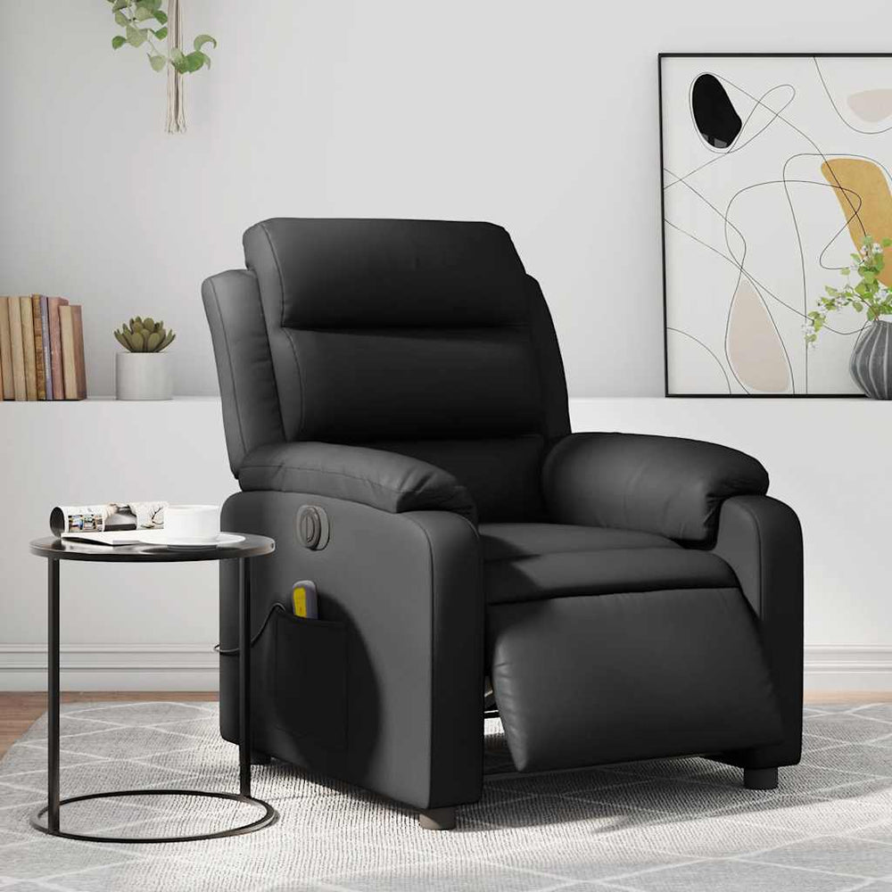 Electric Reclining Massage Chair, Black, Faux Leather