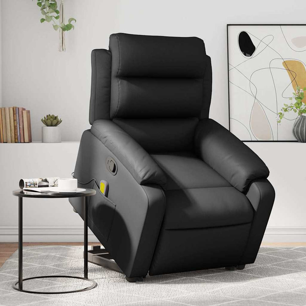 Reclining massage chair, black, artificial leather
