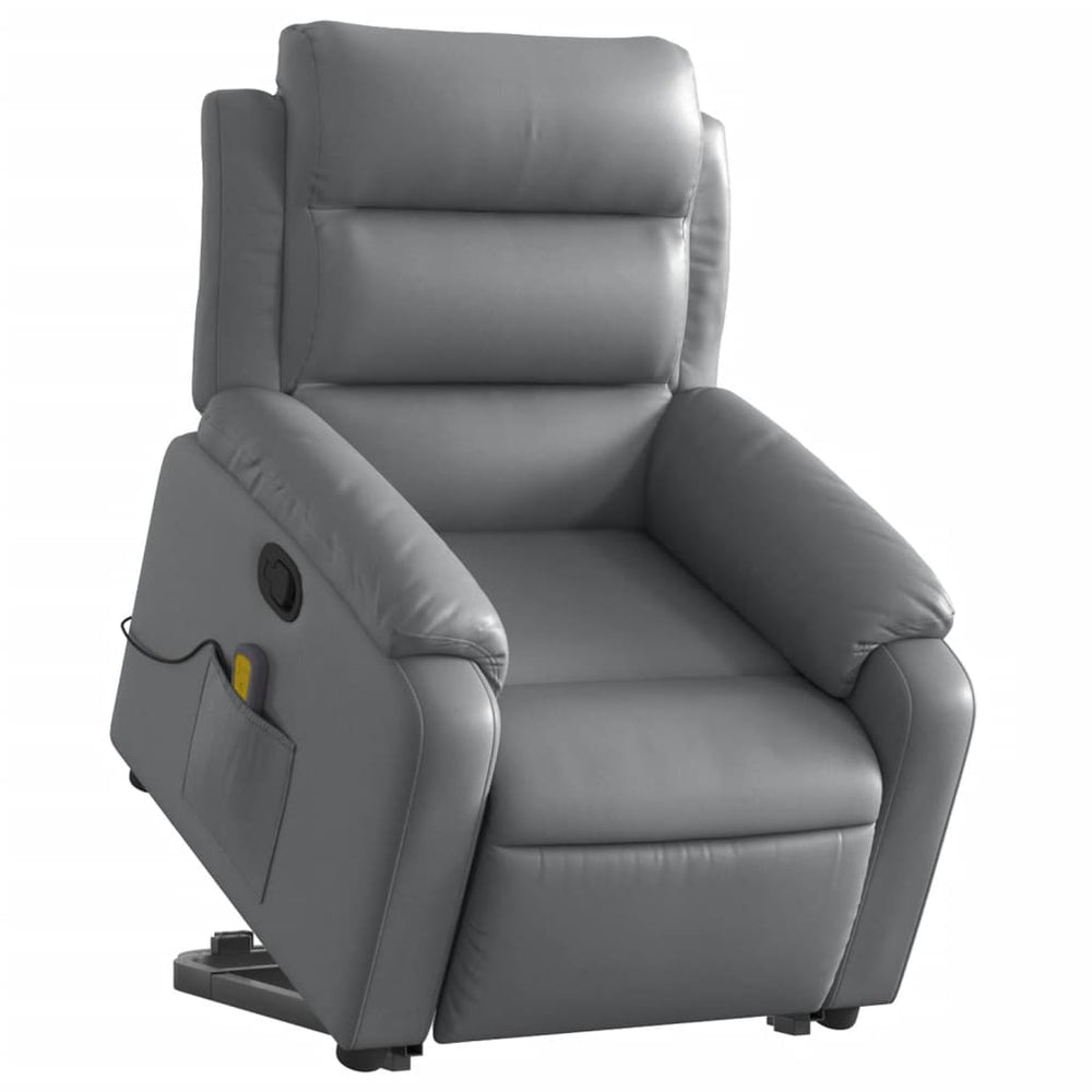 Reclining massage chair, grey, artificial leather